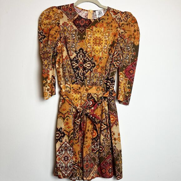 Anthro DRA Rey Romper in Sunset Origami Orange Yellow Sz XS - Picture 2 of 16